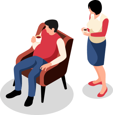 椅子に座っている男性と立っている女性