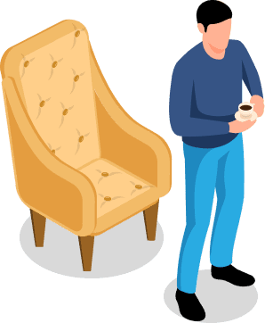 左の椅子と男性